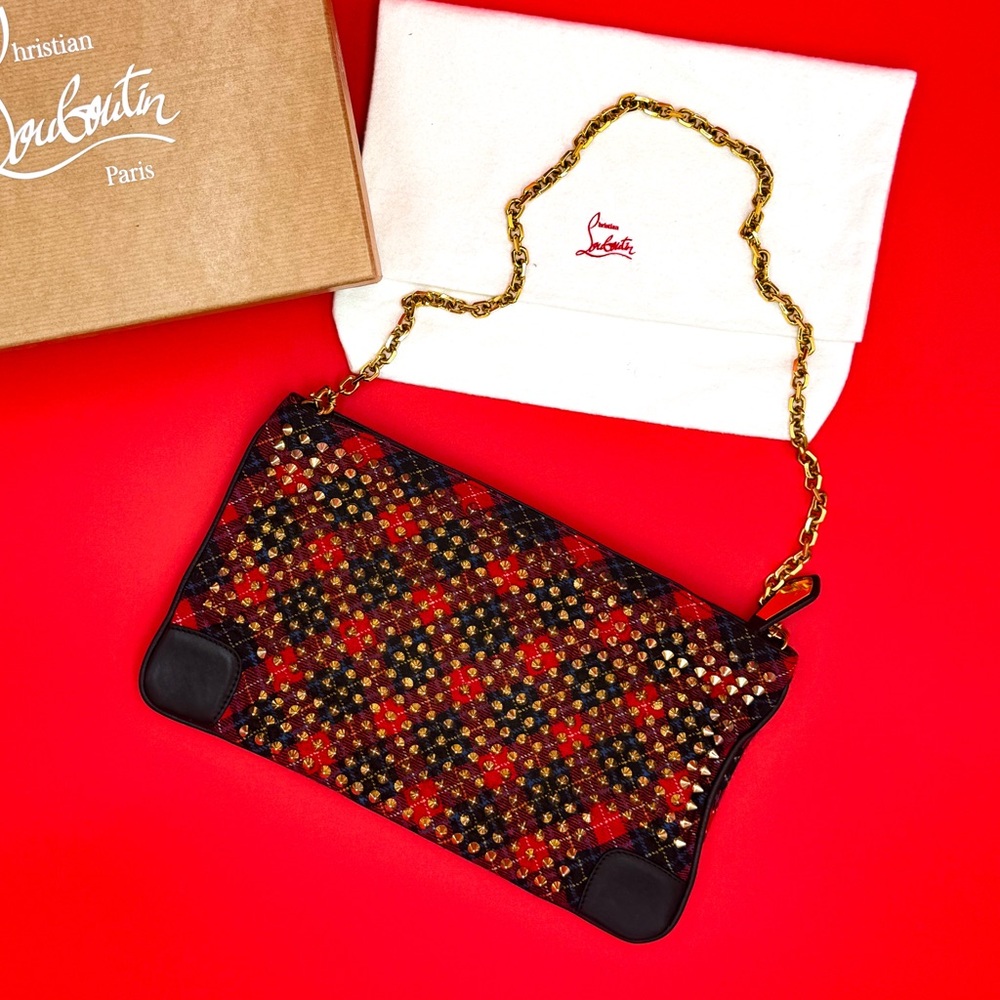 COA Christian Louboutin Spiked Loubiposh Chain Clutch Shoulder Bag